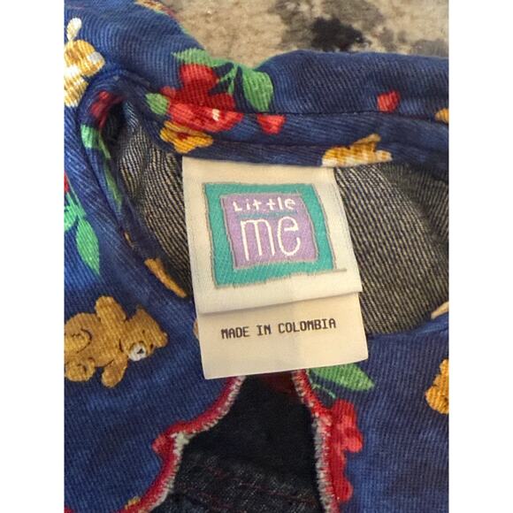 VTG Little Me Denim Romper 12M Floral Collar Teddy Bear 90s Baby Girl Outfit - Picture 5 of 6